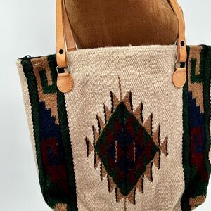 Artisan Beige and Green Wool Shoulder Bag